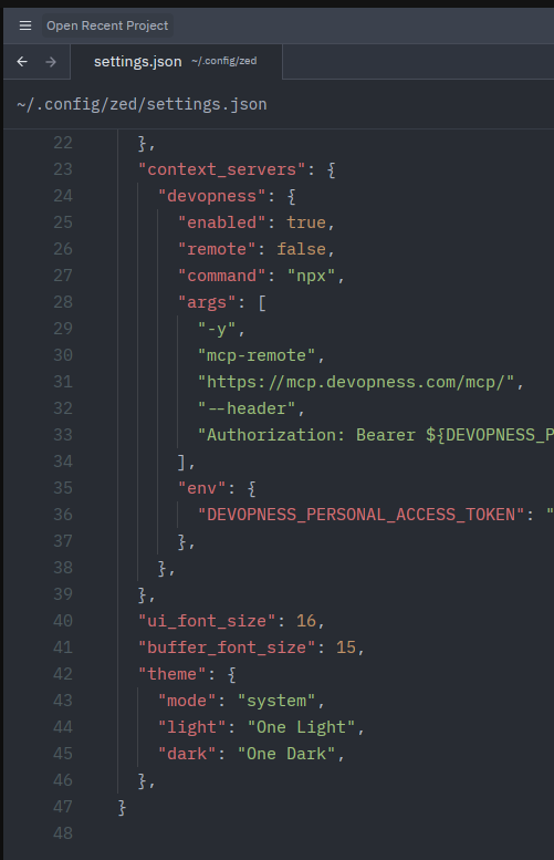 Edit in settings.json